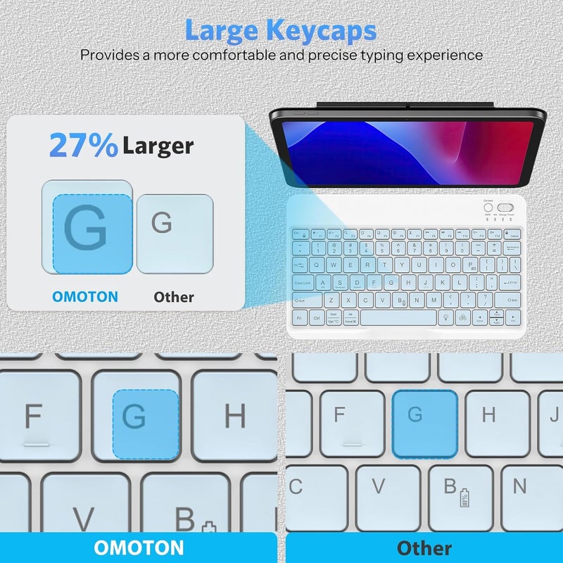 Omoton Bluetooth Keyboard for Tablet/Android/Windows/iOS, with 7 Colors Backlight Rechargeable Wireless Mini Keyboard for Galaxy Tab A9+ / S9 FE / S10 / S11 / A11 Series etc, Blue - Image 2